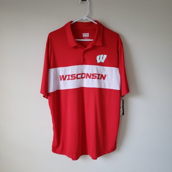 Wisconsin Badgers Polo Shirt Men's Size XL Box Seat Red White NCAA NWT - Picture 1 of 12